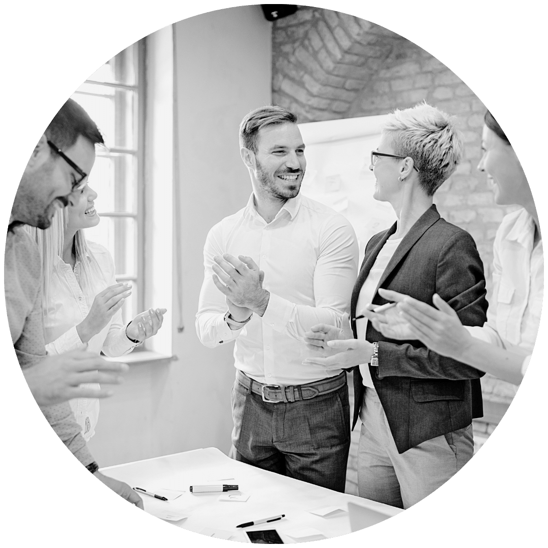 Profesionals discussing healthcare marketing in a meeting.