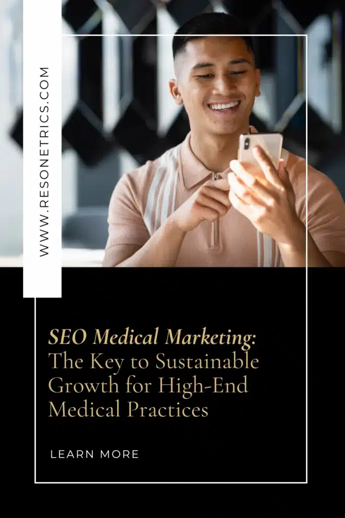 Man using smartphone with text overlay about medical SEO — highlighting the benefits of SEO and working with a local SEO expert.
