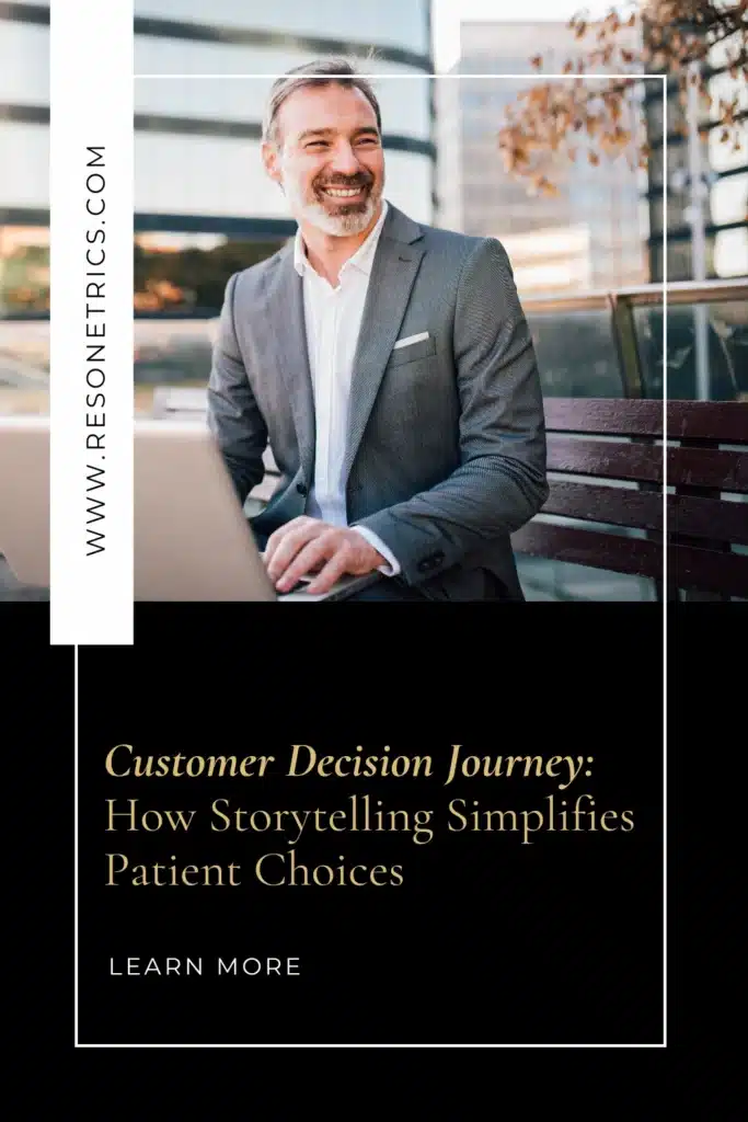 A marketing medspa professional types on his computer displaying how storytelling simplifies patient choices.