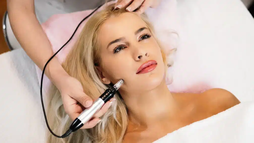 A patient in a medspa displays the importance of patient storytelling and using video marketing trends in your luxury healthcare practice.